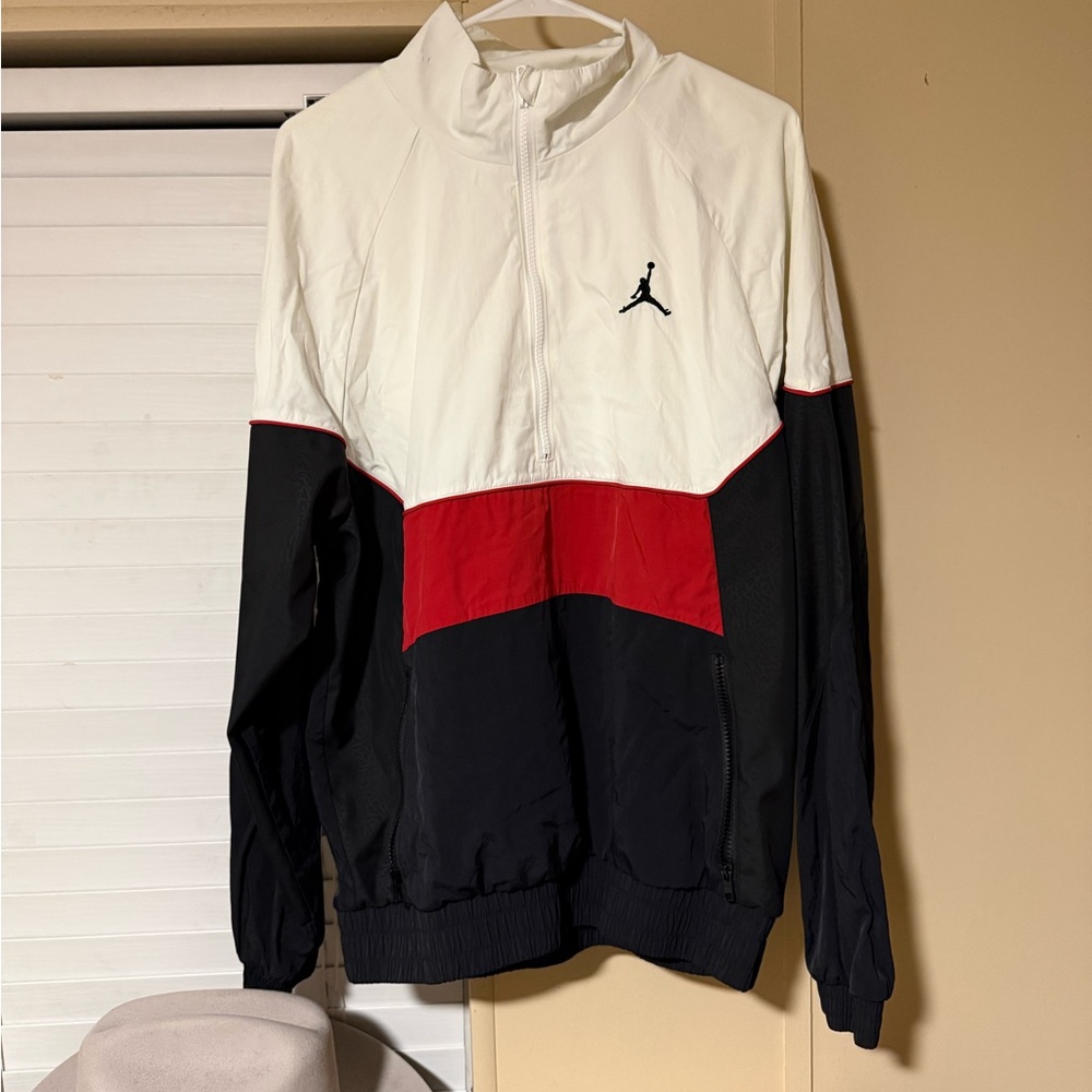 Jordan Men's White, Black, and Red Windbreaker